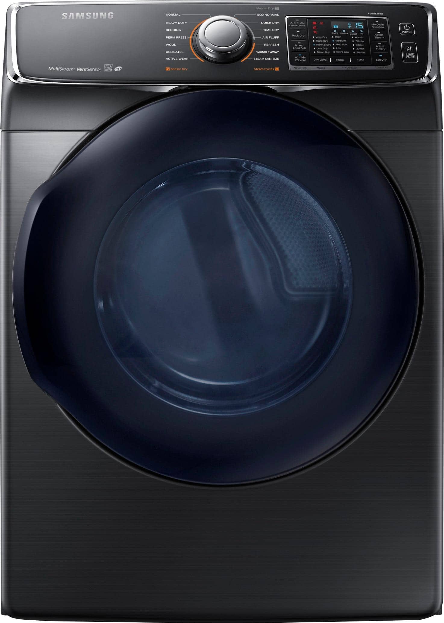 Samsung - 7.5 Cu. Ft. 14-Cycle Gas Dryer with Steam - Fingerprint Resistant Black Stainless Steel - Front_Zoom