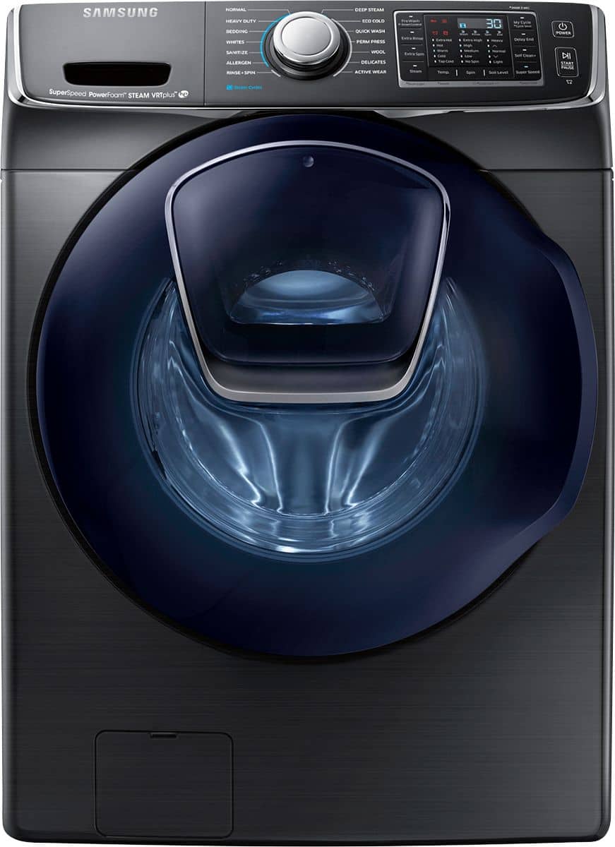 Samsung - 5.0 Cu. Ft. 14-Cycle Addwash High-Efficiency Front-Loading Washer with Steam - Fingerprint Resistant Black Stainless Steel - Front_Zoom
