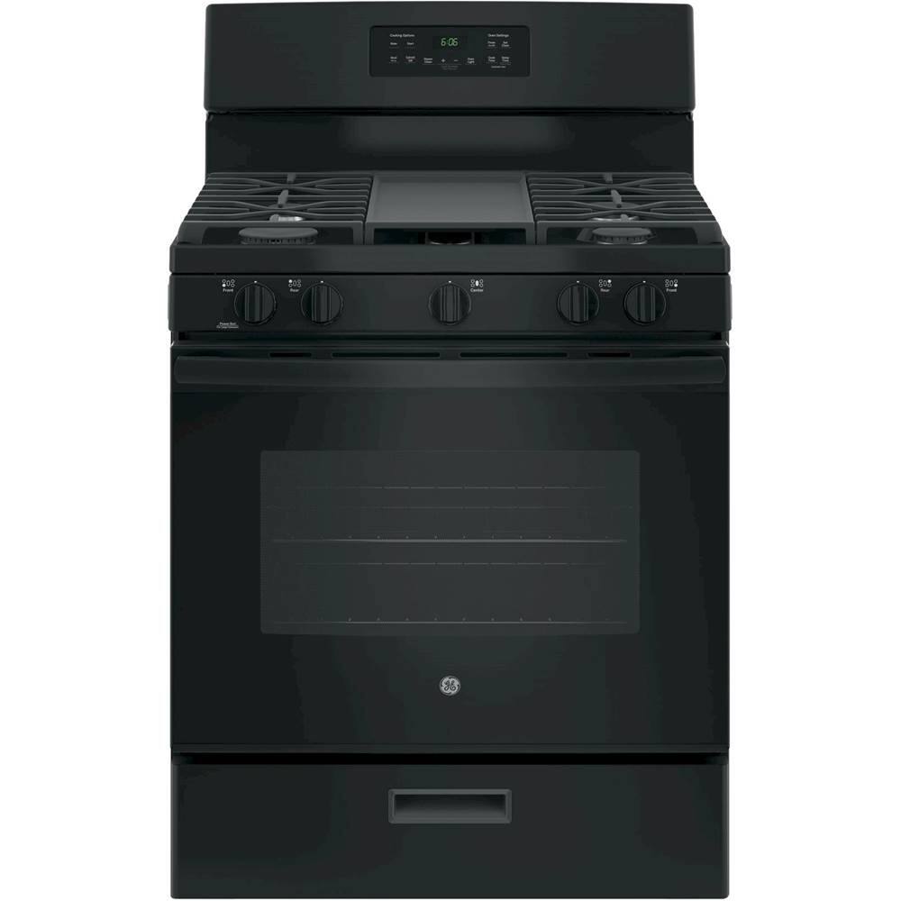 GE - 5.0 Cu. Ft. Freestanding Gas Range - Black - Front_Zoom