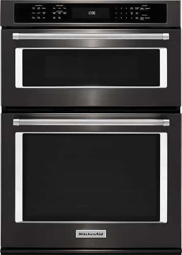 KitchenAid - 30" Single Electric Convection Wall Oven with Built-In Microwave - Black stainless steel - Front_Standard