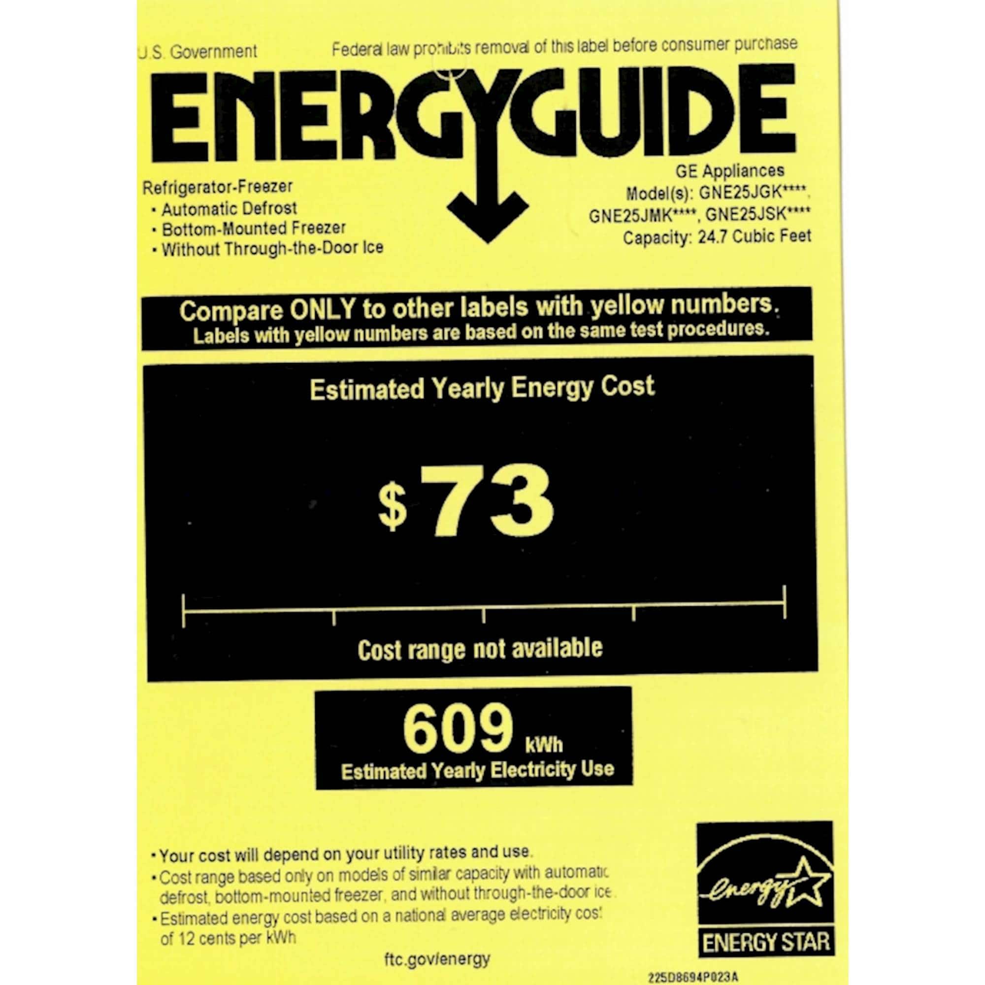 GE - 24.9 Cu. Ft. Bottom-Freezer Refrigerator - Stainless steel - Energy_Guide