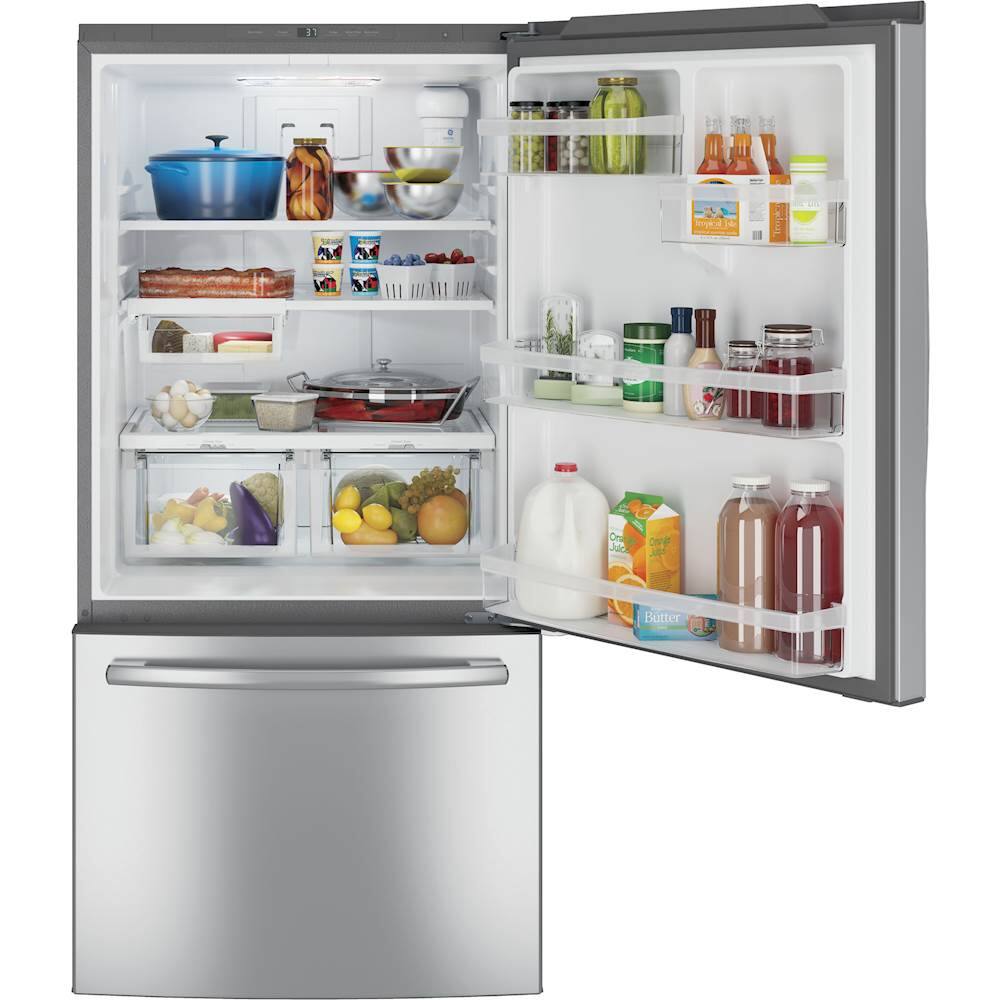 GE - 24.9 Cu. Ft. Bottom-Freezer Refrigerator - Stainless steel - Alt_View_Standard_1