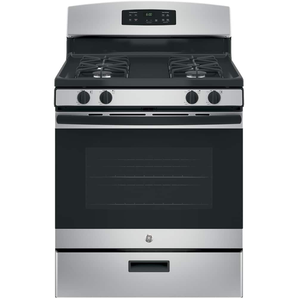 GE - 4.8 Cu. Ft. Freestanding Gas Range - Silver - Front_Zoom