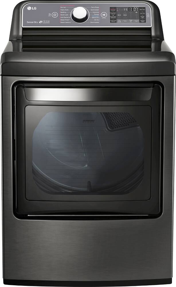 LG - 7.3 Cu. Ft. 14-Cycle Gas Dryer with Steam - Black stainless steel - Front_Zoom