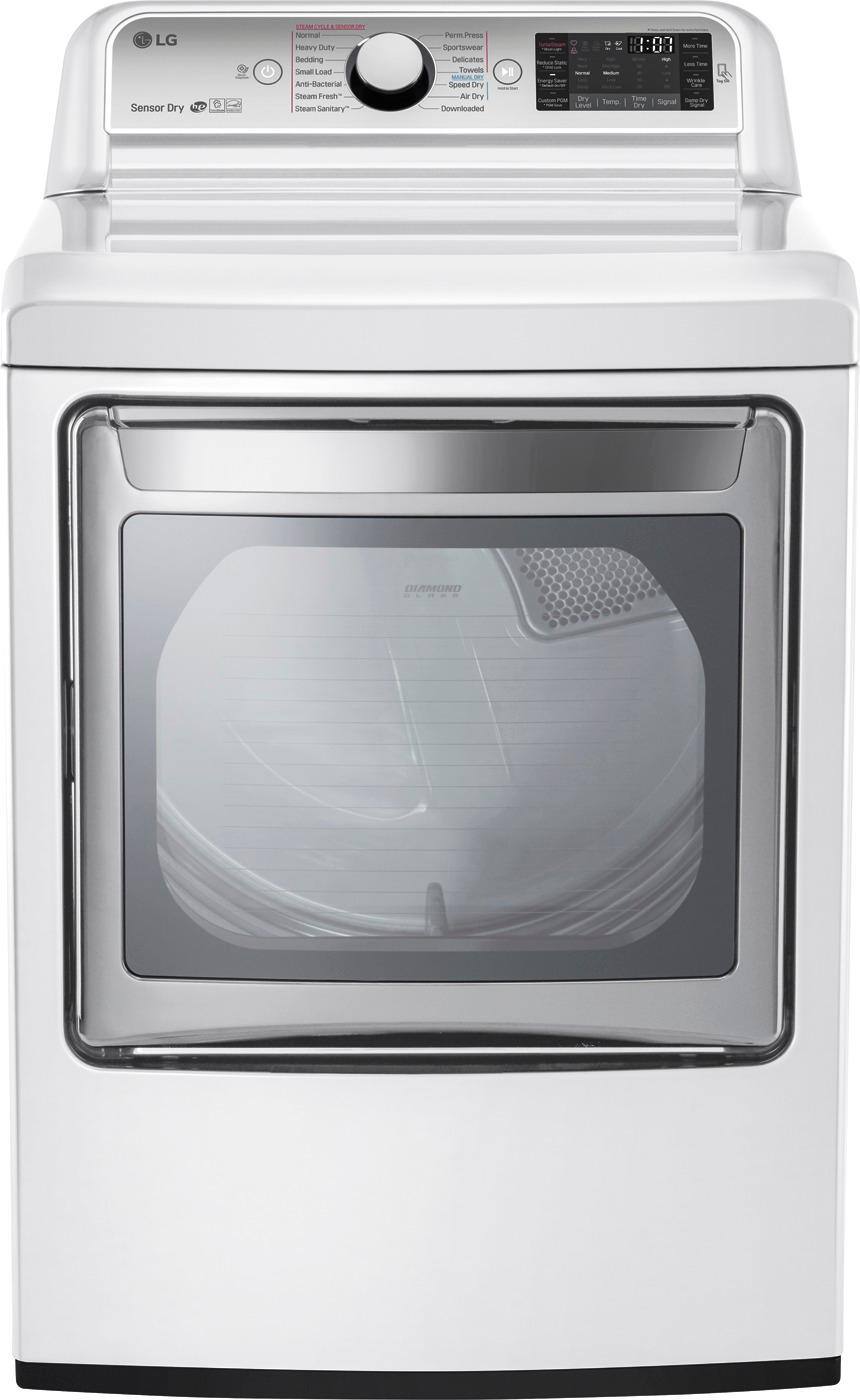 LG - 7.3 Cu. Ft. 14-Cycle Electric Dryer with Steam - White - Front_Zoom