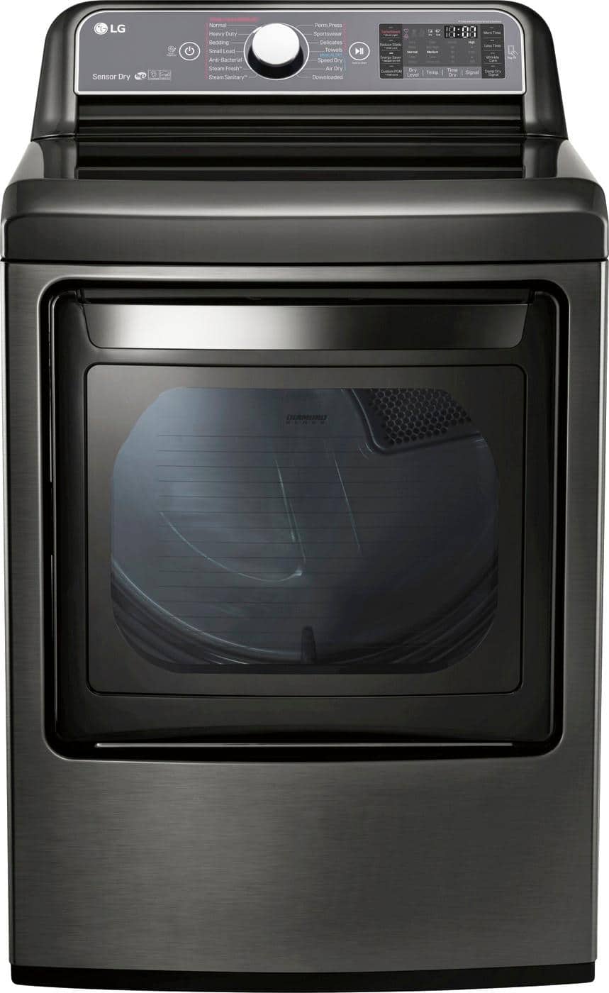 LG - 7.3 Cu. Ft. 14-Cycle Electric Dryer with Steam - Black stainless steel - Front_Zoom