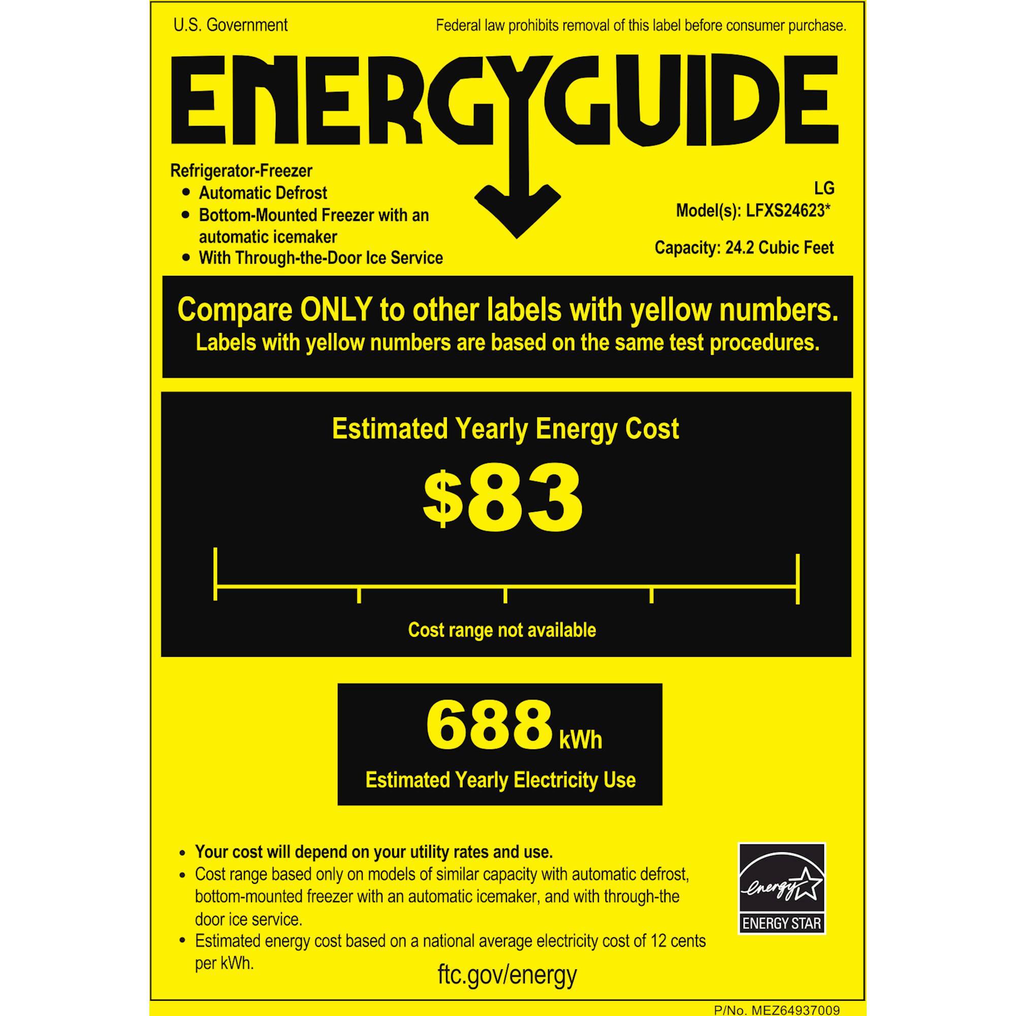 LG - 24.2 Cu. Ft. French Door Refrigerator - PrintProof Black Stainless Steel - Energy_Guide