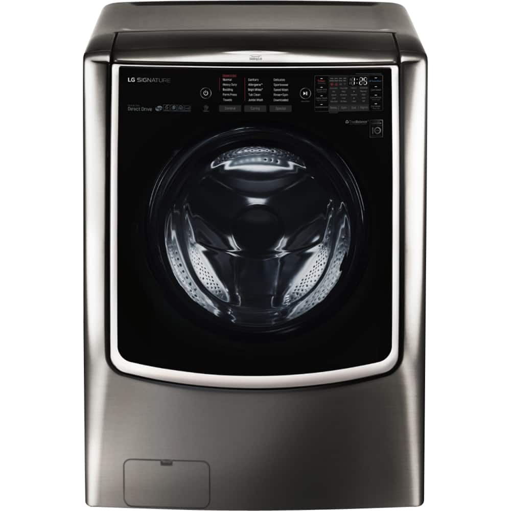 LG - SIGNATURE 5.8 Cu. Ft. 14-Cycle Front-Load Smart Wi-Fi Washer with TurboWash - Premium Black Stainless Steel - Front_Zoom