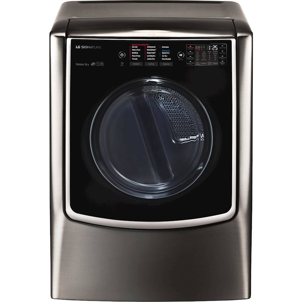 LG - SIGNATURE 9.0 Cu. Ft. 14-Cycle Smart Wi-Fi Electric Dryer with TurboSteam - Black stainless steel - Front_Standard