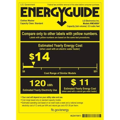 LG - 2.3 Cu. Ft. 14-Cycle Compact Front-Loading Washer and Electric Dryer Combo - Silver - Energy_Guide