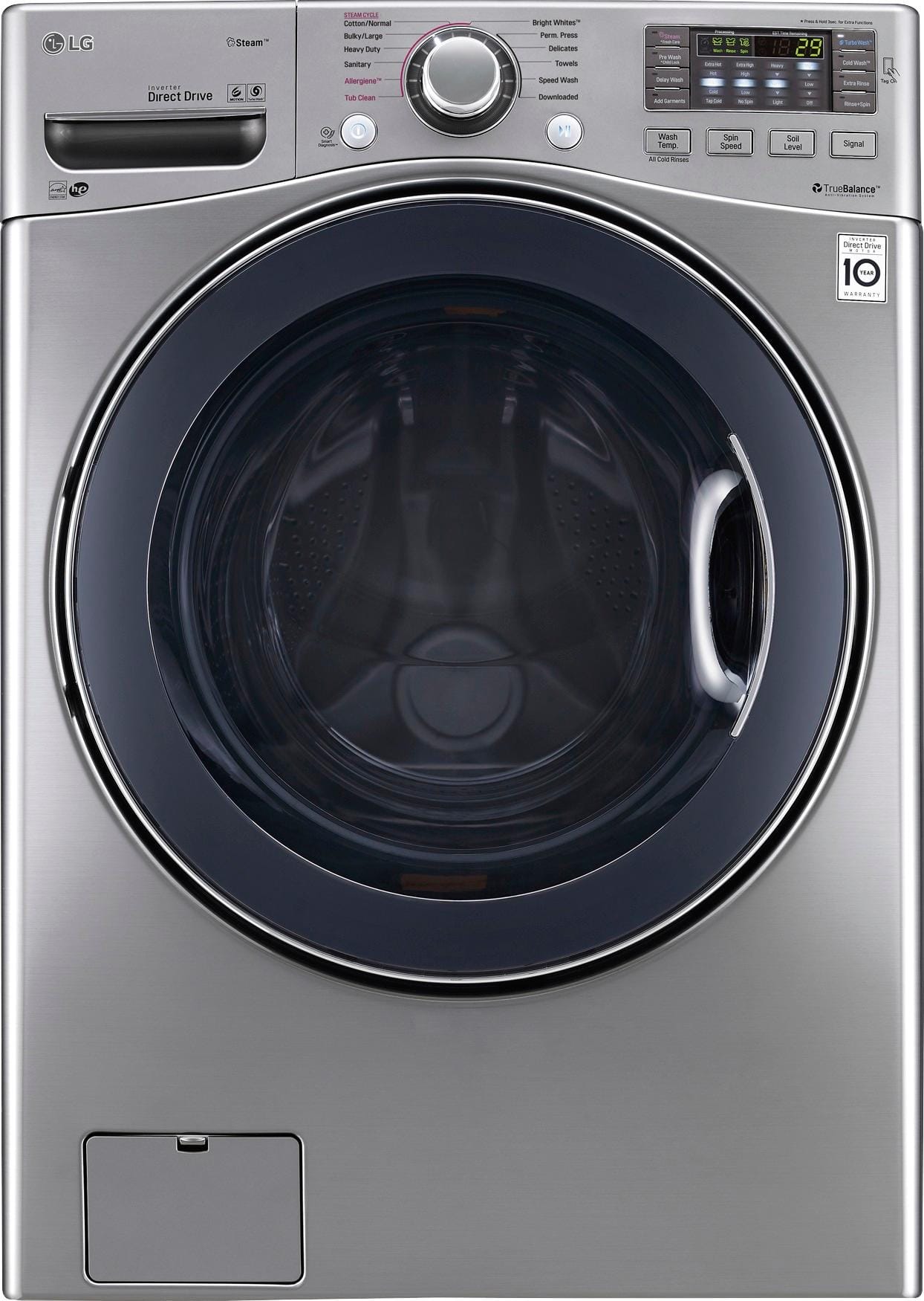 LG - TurboWash 4.5 Cu. Ft. 12-Cycle Front-Loading Washer with Steam - Graphite Steel - Front_Zoom