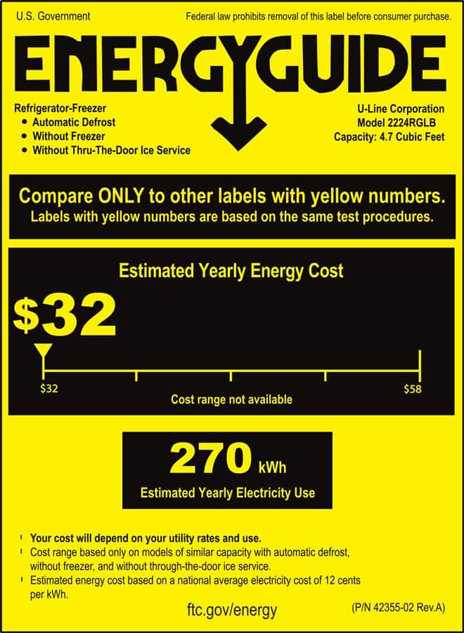 U-Line - 2000 Series 4.9 Cu. Ft. Built-In Compact Refrigerator - Stainless steel - Energy_Guide