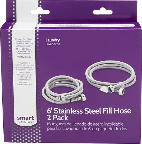 Smart Choice - 6' Stainless-Steel Washing Machine Fill Hose (2-Pack) - Front_Standard