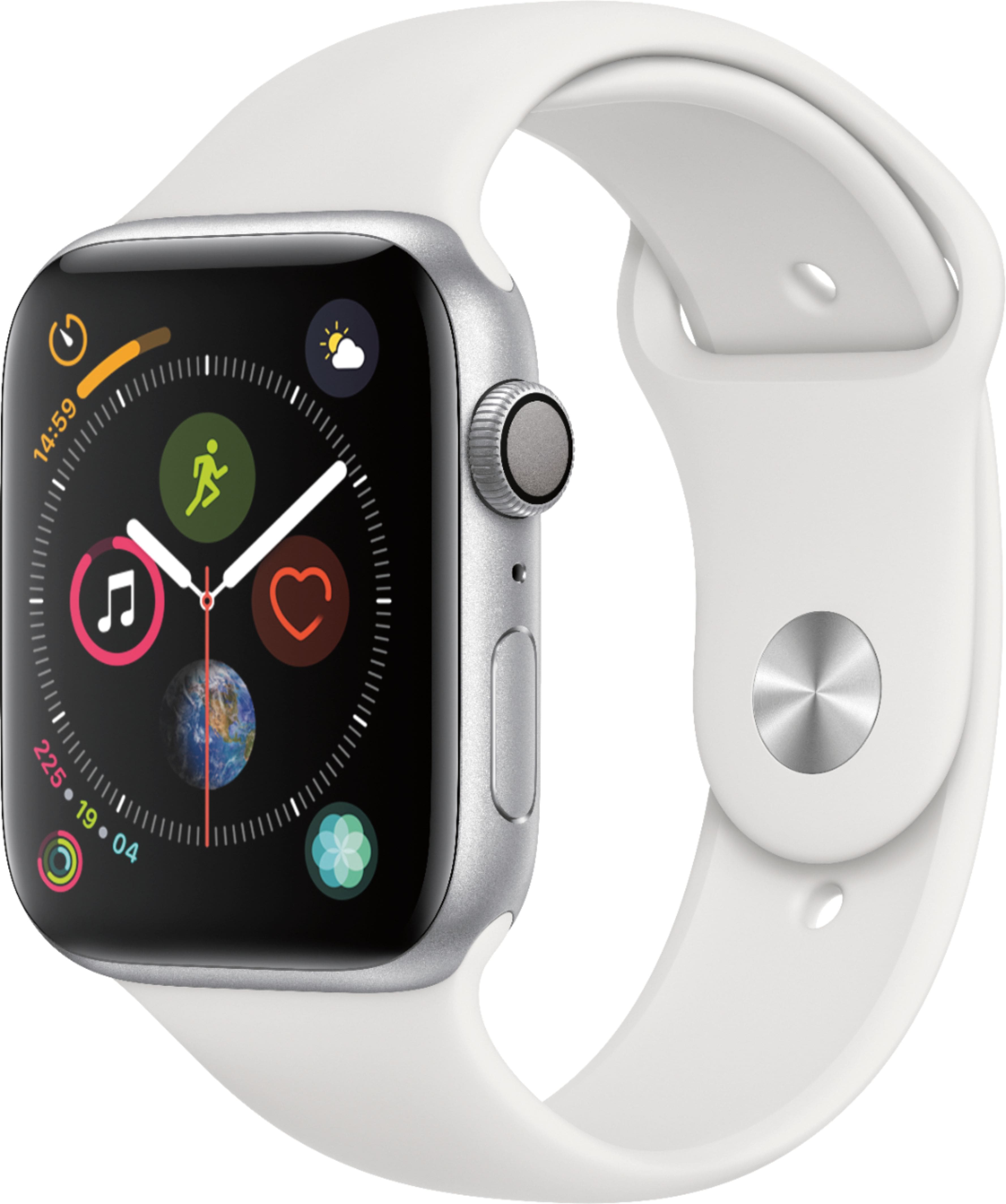 Apple - Apple Watch Series 4 (GPS) 44mm Silver Aluminum Case with White Sport Band - Silver Aluminum