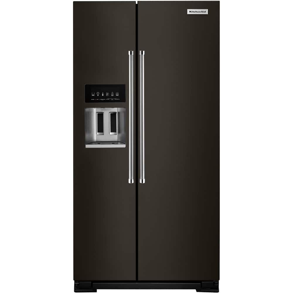 KitchenAid - 22.6 Cu. Ft. Side-by-Side Counter-Depth Refrigerator - Black stainless steel - Front_Standard