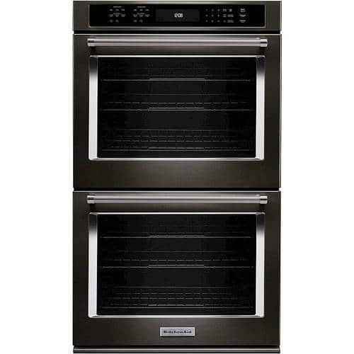 KitchenAid - 27" Built-In Double Electric Convection Wall Oven - Black stainless steel - Front_Standard