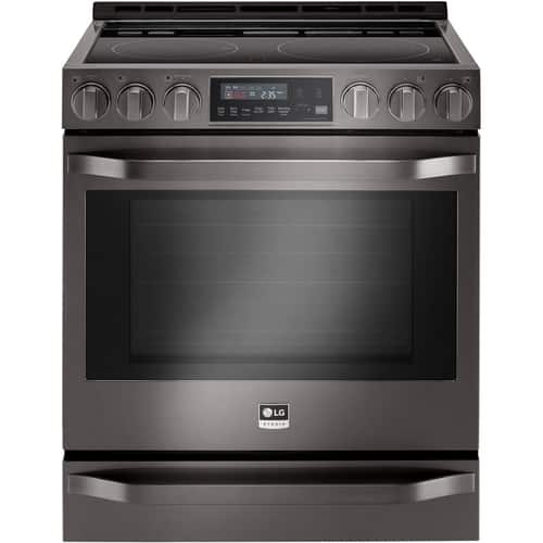 LG - STUDIO 6.3 Cu. Ft. Self-Cleaning Slide-In Electric Range with ProBake Convection - PrintProof Black Stainless Steel - Front_Standard