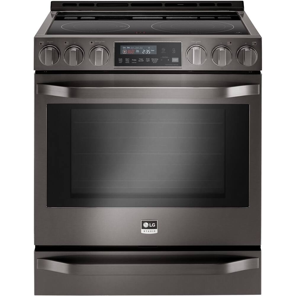 LG - STUDIO 6.3 Cu. Ft. Self-Cleaning Slide-In Electric Range with ProBake Convection - PrintProof Black Stainless Steel - Front_Zoom