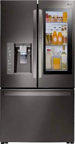 LG - 29.6 Cu. Ft. French InstaView Door-in-Door Smart Wi-Fi Enabled Refrigerator - PrintProof Black Stainless Steel - Front_Standard