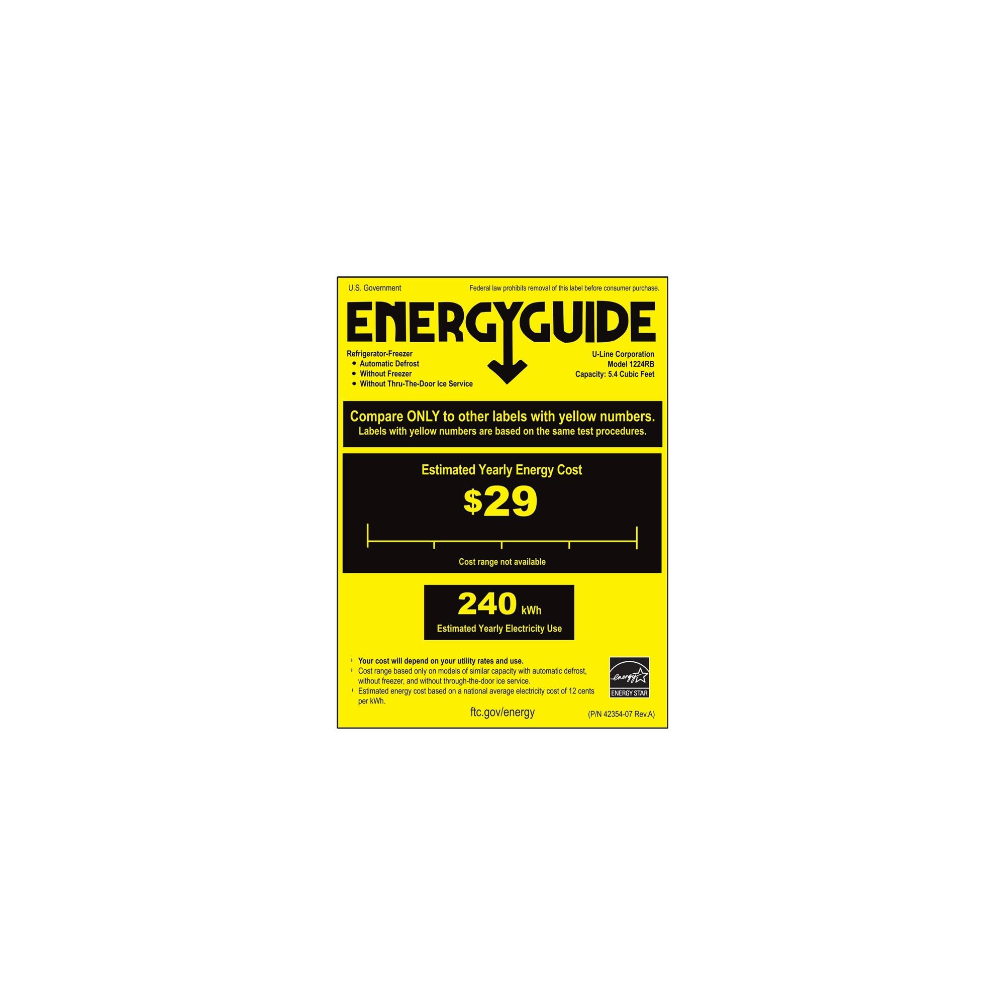 U-Line - Outdoor Series 5.2 Cu. Ft. Built-In Compact Refrigerator - Stainless steel - Energy_Guide