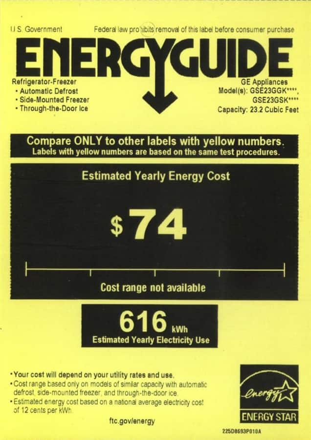 GE - 23.2 Cu. Ft. Side-by-Side Refrigerator - Bisque - Energy_Guide