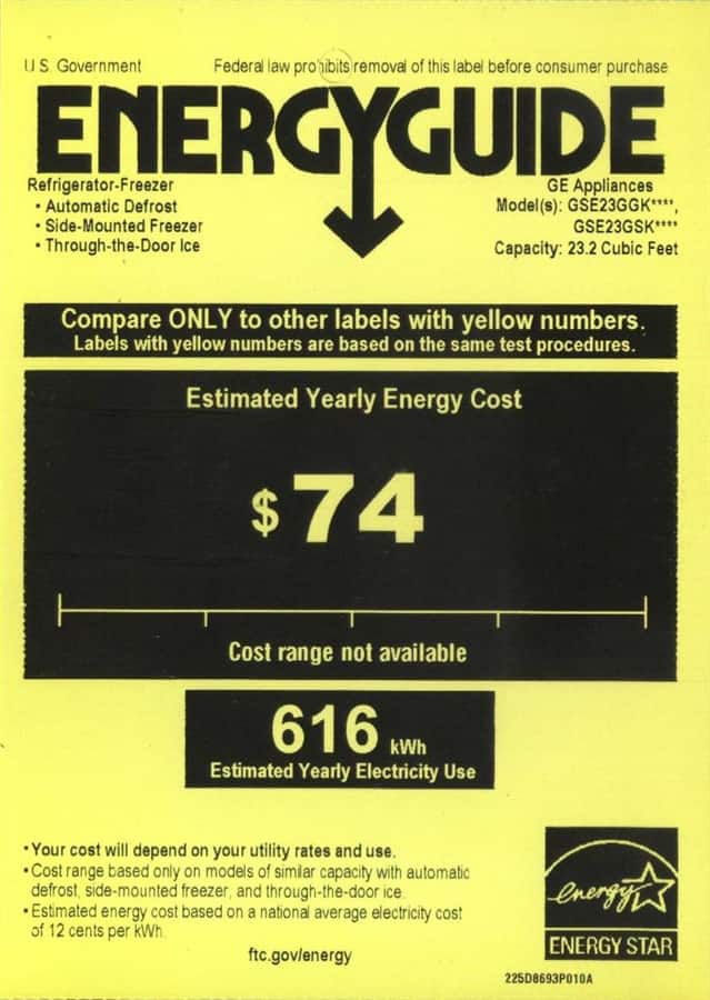 GE - 23.2 Cu. Ft. Side-by-Side Refrigerator - Black - Energy_Guide