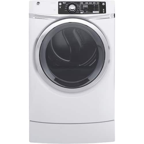 GE - RightHeight 8.3 Cu. Ft. 13-Cycle Electric Dryer with Steam - White - Front_Standard