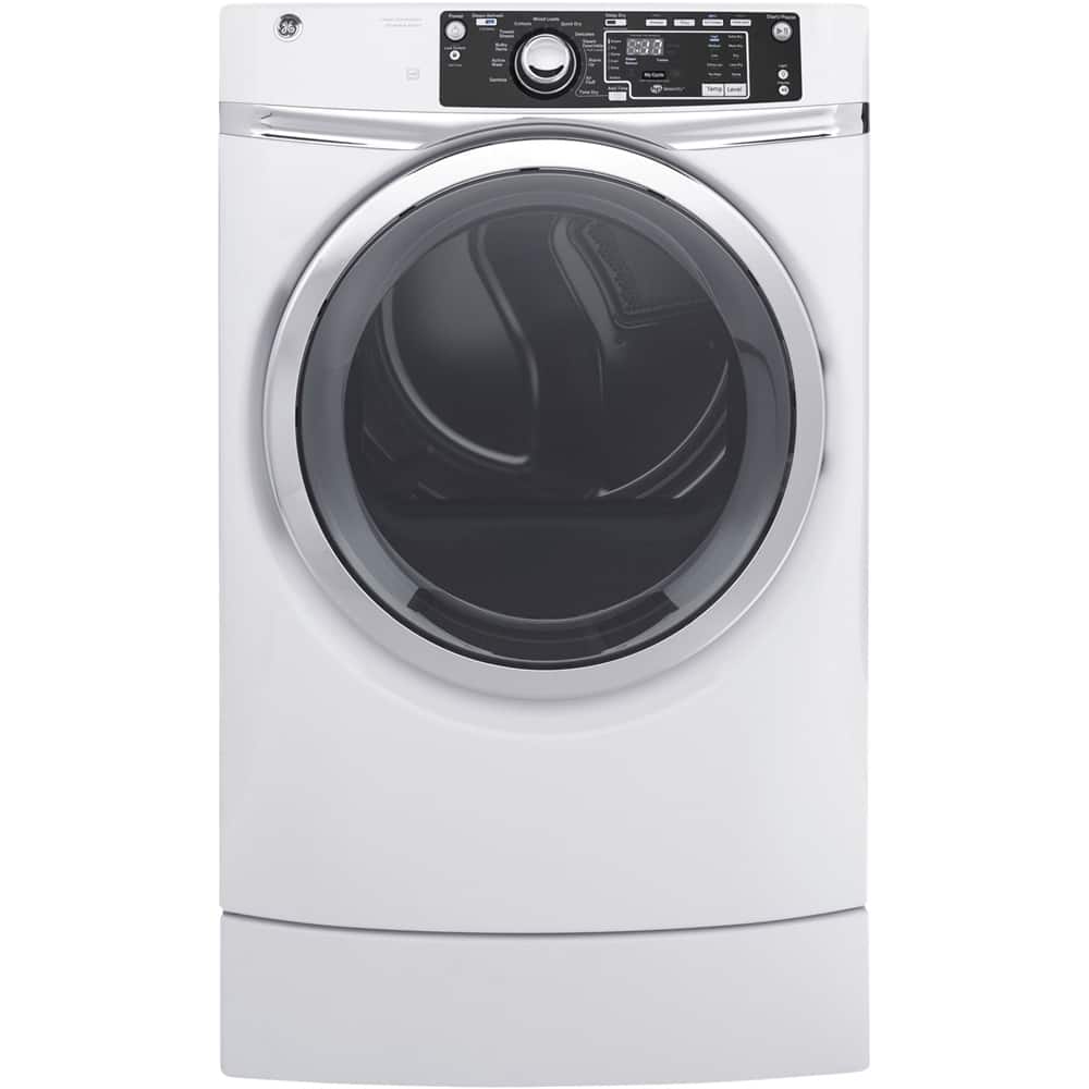 GE - RightHeight 8.3 Cu. Ft. 13-Cycle Electric Dryer with Steam - White - Front_Zoom