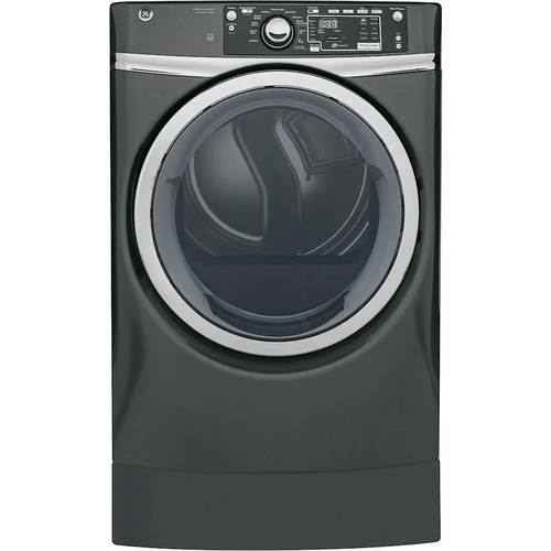 GE - RightHeight 8.3 Cu. Ft. 13-Cycle Electric Dryer with Steam - Diamond Gray - Front_Standard
