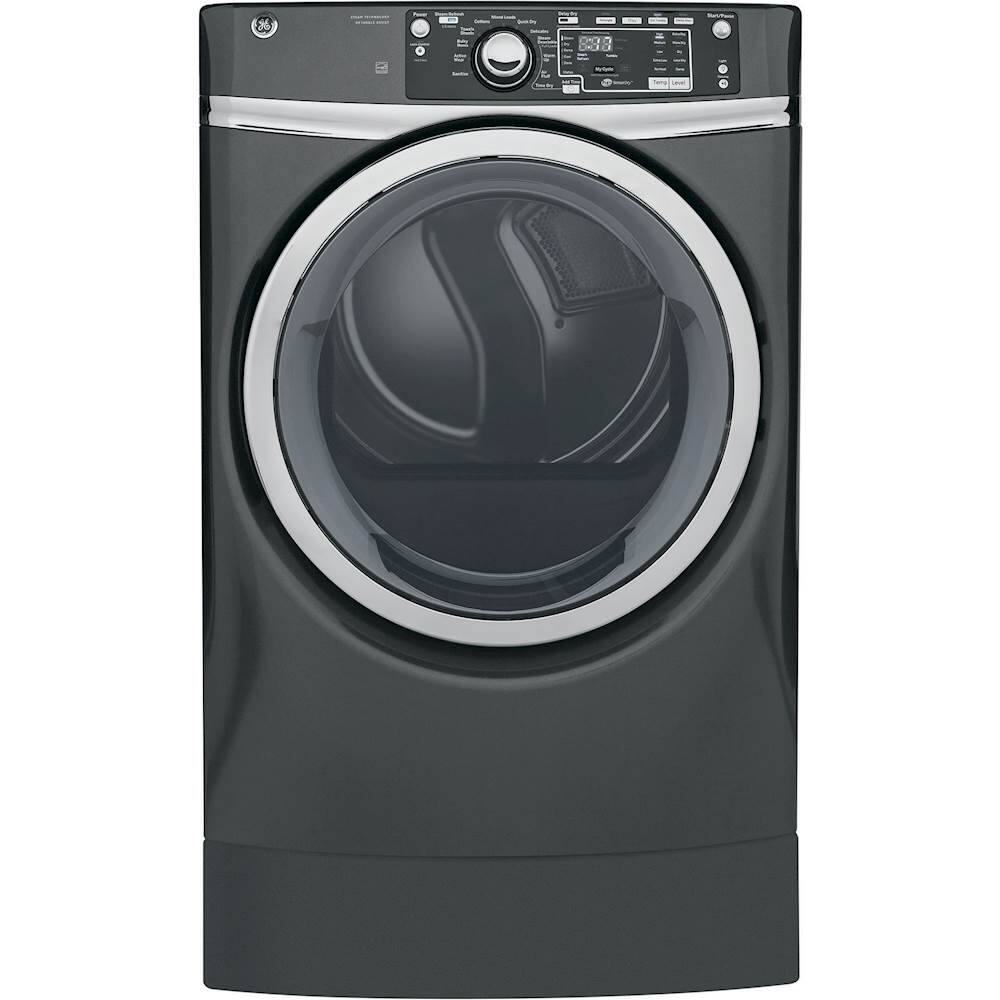 GE - RightHeight 8.3 Cu. Ft. 13-Cycle Electric Dryer with Steam - Diamond Gray - Front_Zoom