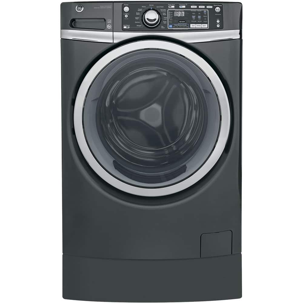 GE - RightHeight 4.9 Cu. Ft. 13-Cycle Front-Loading Washer - Diamond gray - Front_Zoom