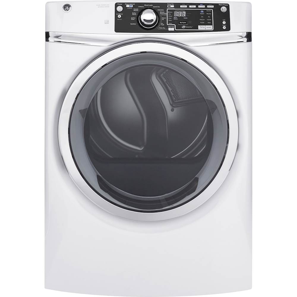 GE - 8.3 Cu. Ft. 13-Cycle Electric Dryer with Steam - White - Front_Zoom