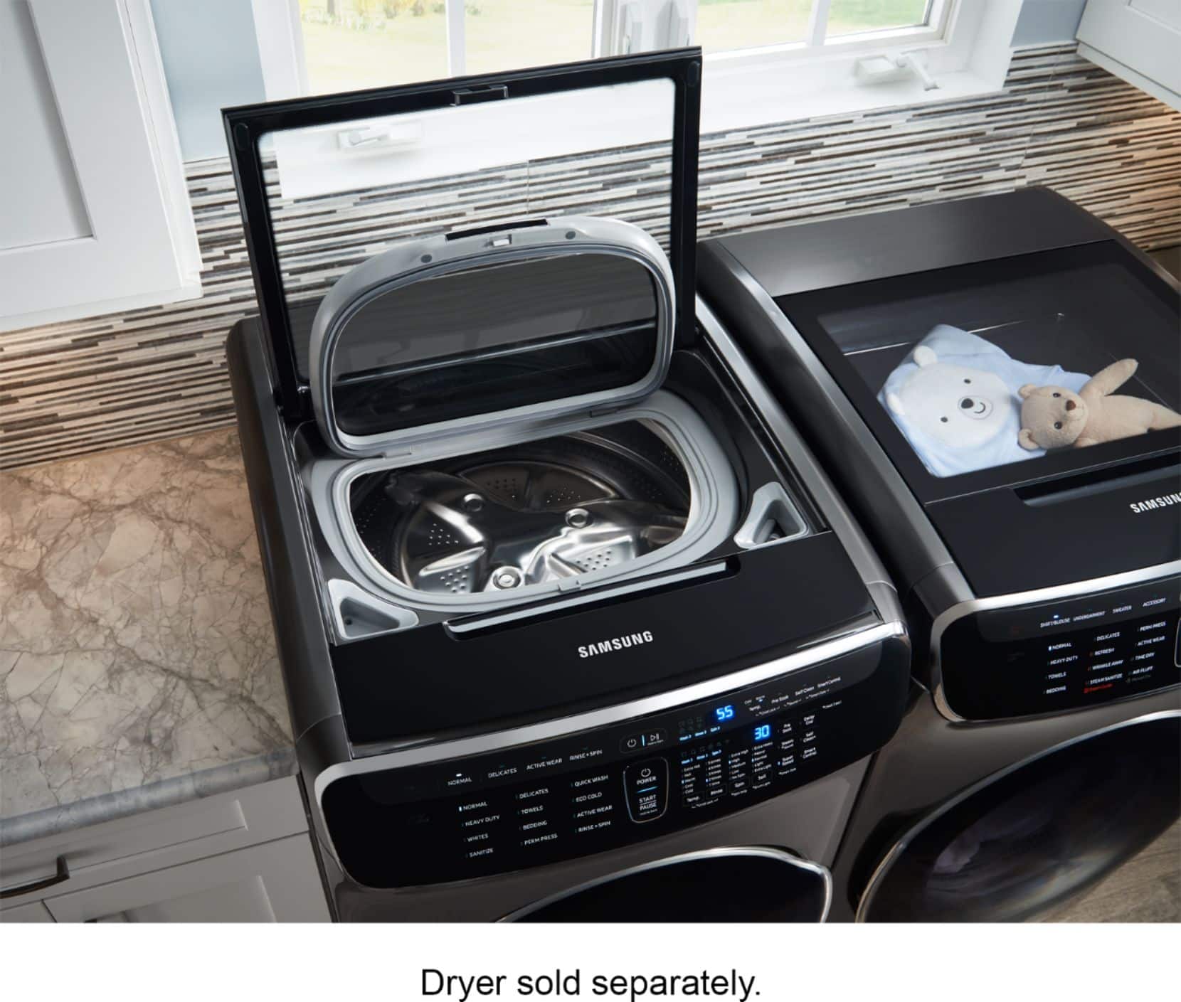 Samsung - FlexWash; 6.0 Cu. Ft. Washer with Steam - Fingerprint Resistant Black Stainless Steel - Alt_View_Standard_14