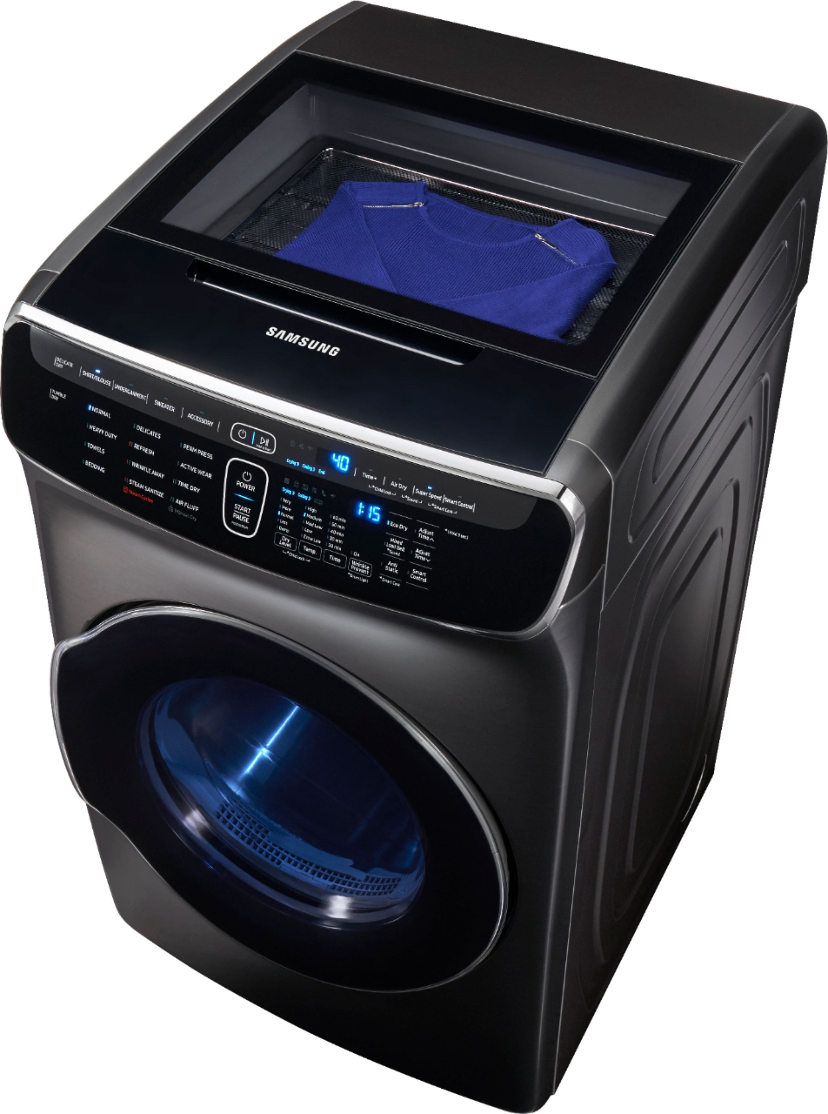 Samsung - 7.5 cu. ft. Capacity FlexDry; Electric Dryer - Fingerprint Resistant Black Stainless Steel - Alt_View_Standard_2