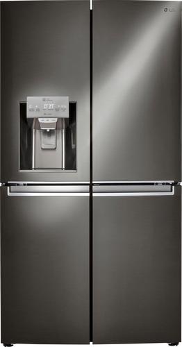 LG - 22.7 Cu. Ft. 4-Door French Door-in-Door Counter-Depth Smart Wi-Fi Enabled Refrigerator - Black stainless steel - Front_Standard
