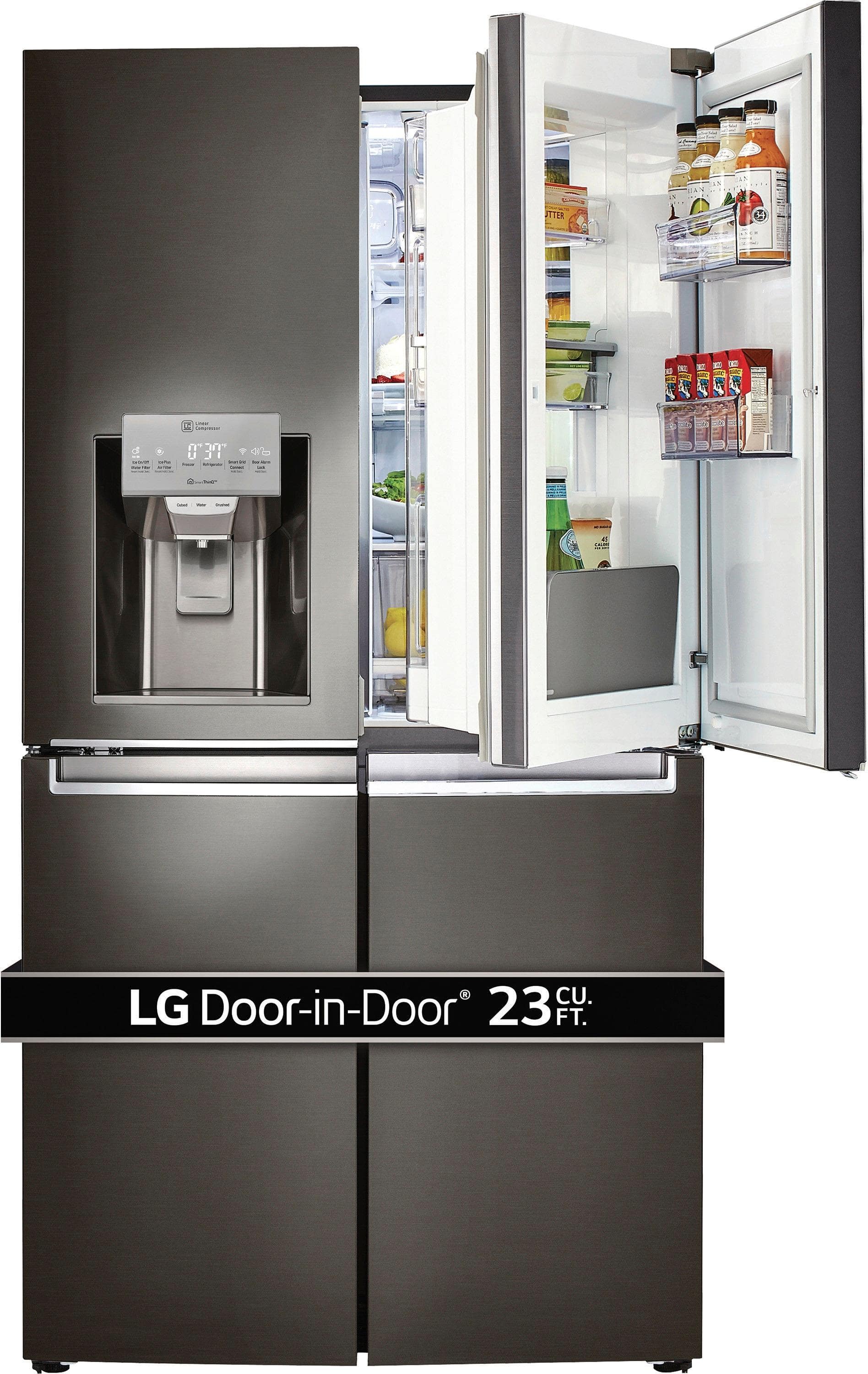 LG - 22.7 Cu. Ft. 4-Door French Door-in-Door Counter-Depth Smart Wi-Fi Enabled Refrigerator - Black stainless steel - Alt_View_Standard_11