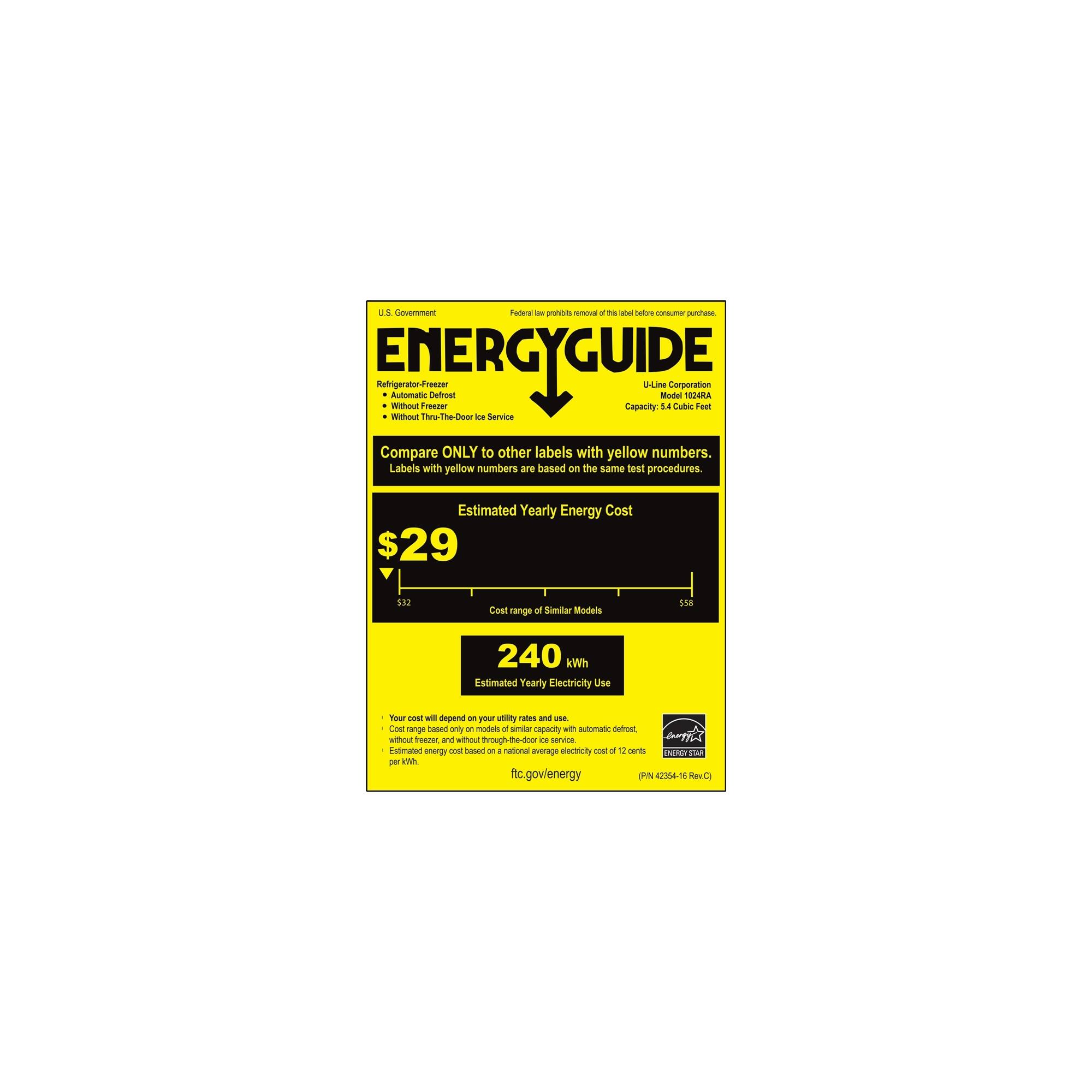 U-Line - 1000 Series 5.4 Cu. Ft. Built-In Mini Fridge - Stainless - Energy_Guide