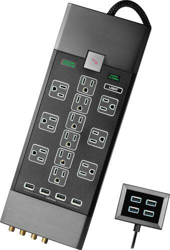 Rocketfish™ - 12-Outlet/8-USB Surge Protector Strip - Black