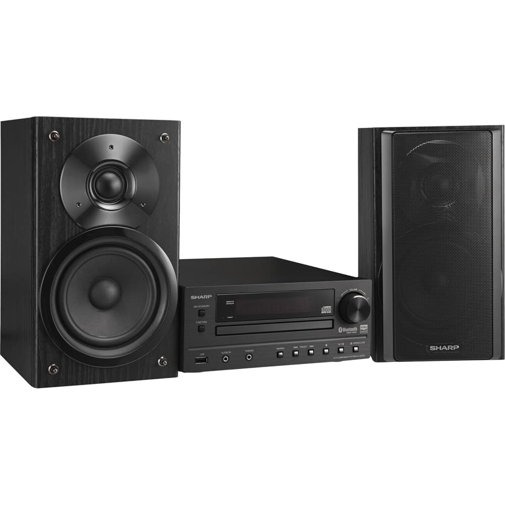 Sharp 5-Disc Mini Shelf Speaker System with Cassette Player, Bluetooth, and USB Port for MP3 ...