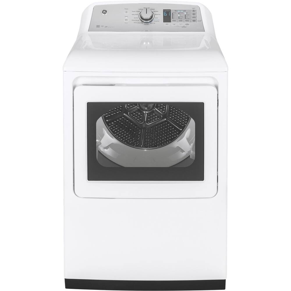 GE - 7.4 Cu. Ft. 14-Cycle Electric Dryer with Steam - White on White/Silver - Front_Standard