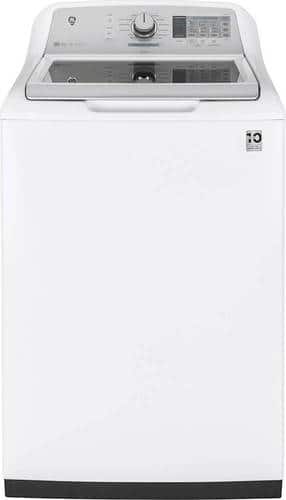GE - 5.0 Cu. Ft. 13-Cycle Top-Loading Washer - White on White/Silver - Front_Standard