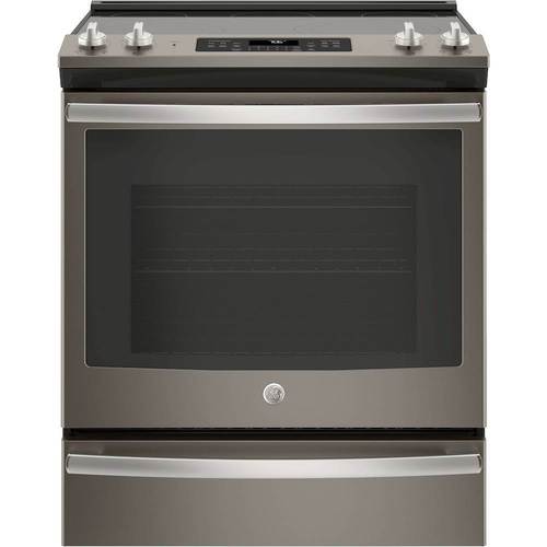 GE - 5.3 Cu. Ft. Slide-In Electric Convection Range - Slate