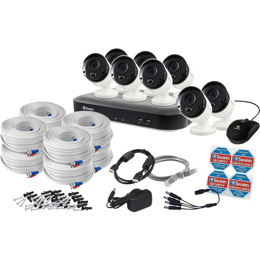 Swann - 4980 PRO SERIES HD 8-Channel, 8-Camera Indoor/Outdoor Wired 2TB DVR Surveillance System - Black/gray/white