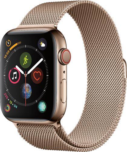 Apple - Apple Watch Series 4 (GPS + Cellular) 44mm Gold Stainless Steel Case with Gold Milanese Loop - Gold Stainless Steel