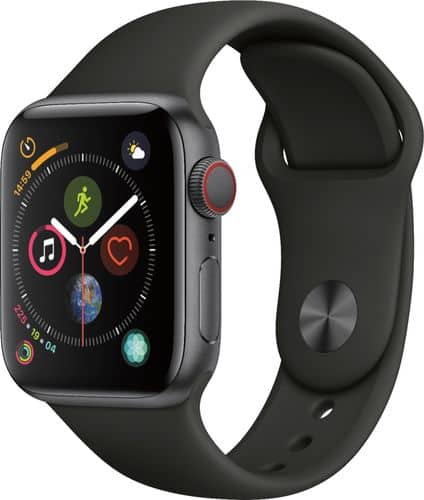 Apple - Apple Watch Series 4 (GPS + Cellular) 40mm Space Gray Aluminum Case with Black Sport Band - Space Gray Aluminum