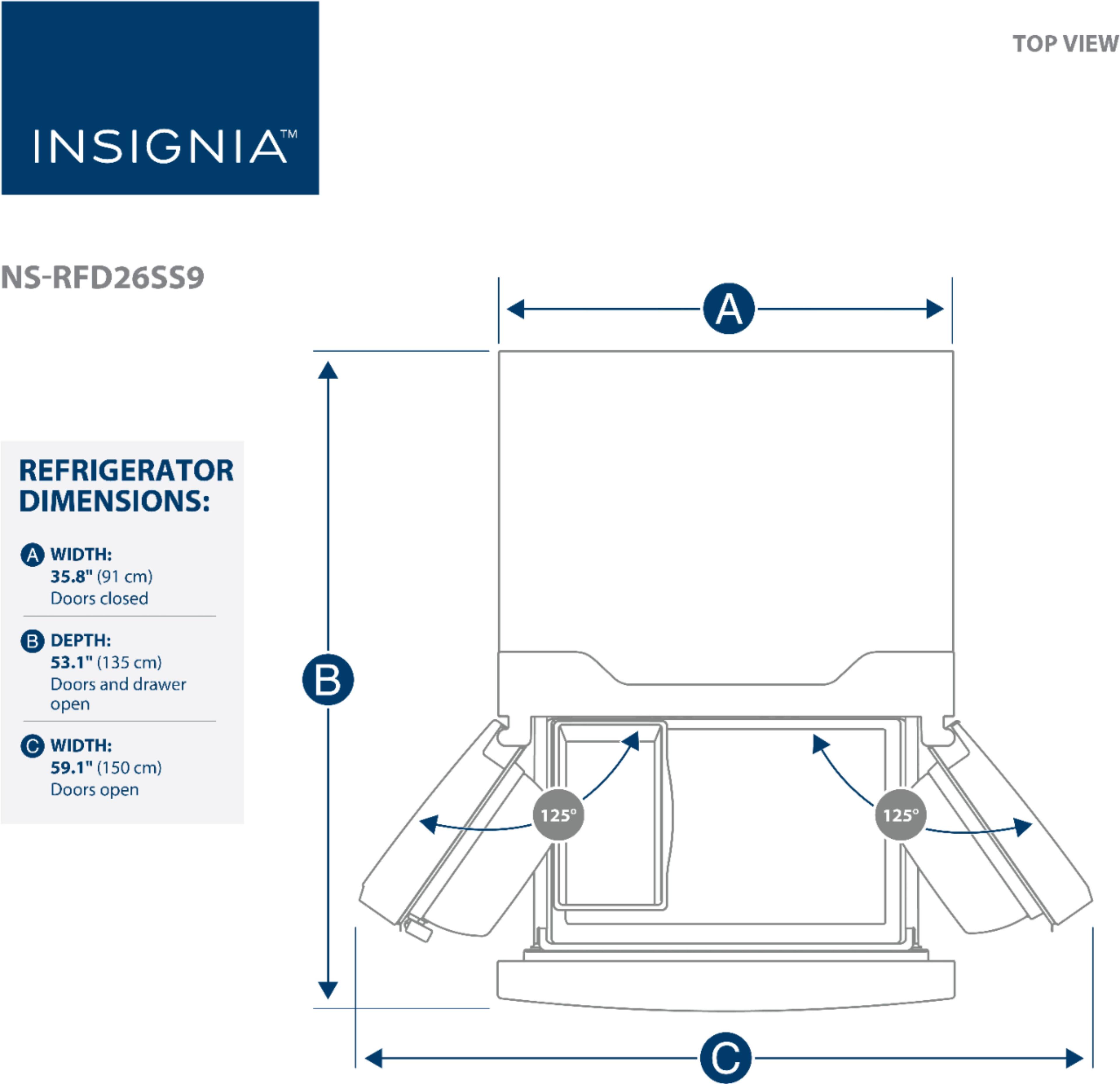 Insignia™ 26.6 Cu. Ft. French Door Refrigerator Stainless steel at
