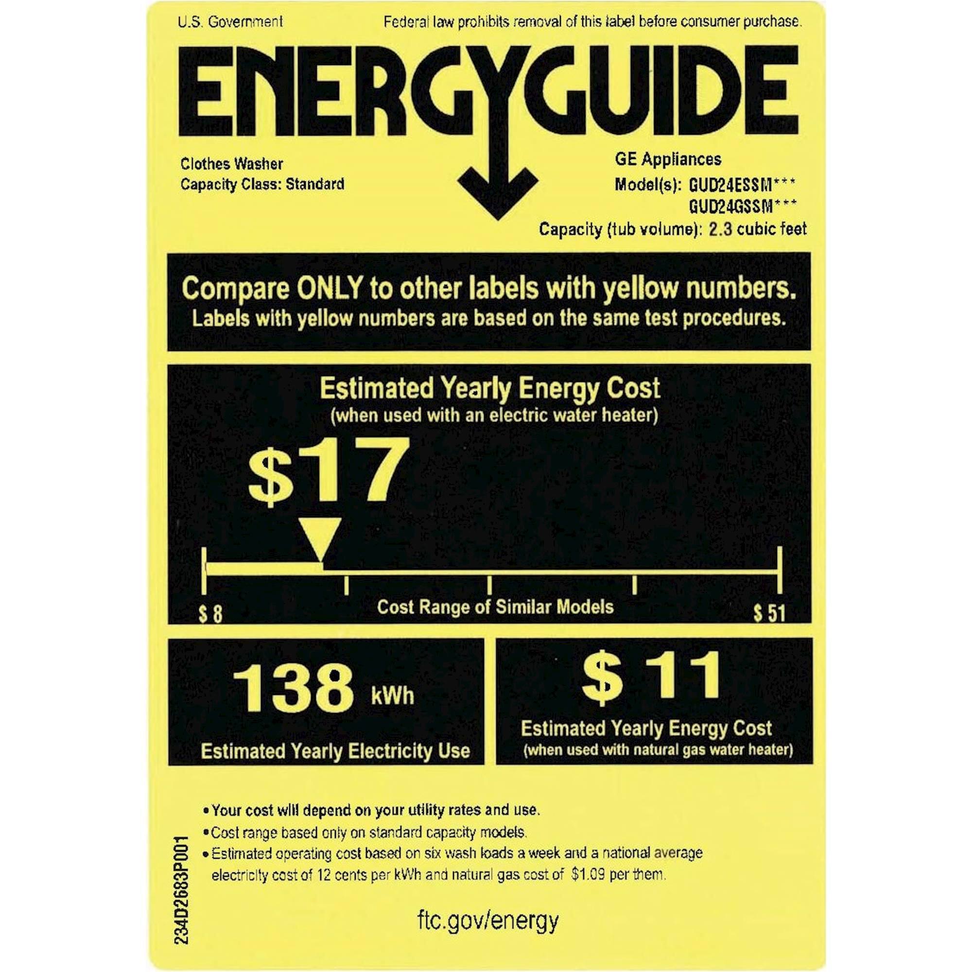 GE - Unitized Spacemaker 2.3 Cu. Ft. 12-Cycle Washer and 4.4 Cu. Ft. 4-Cycle Electric Dryer Combo - White on White - Energy_Guide