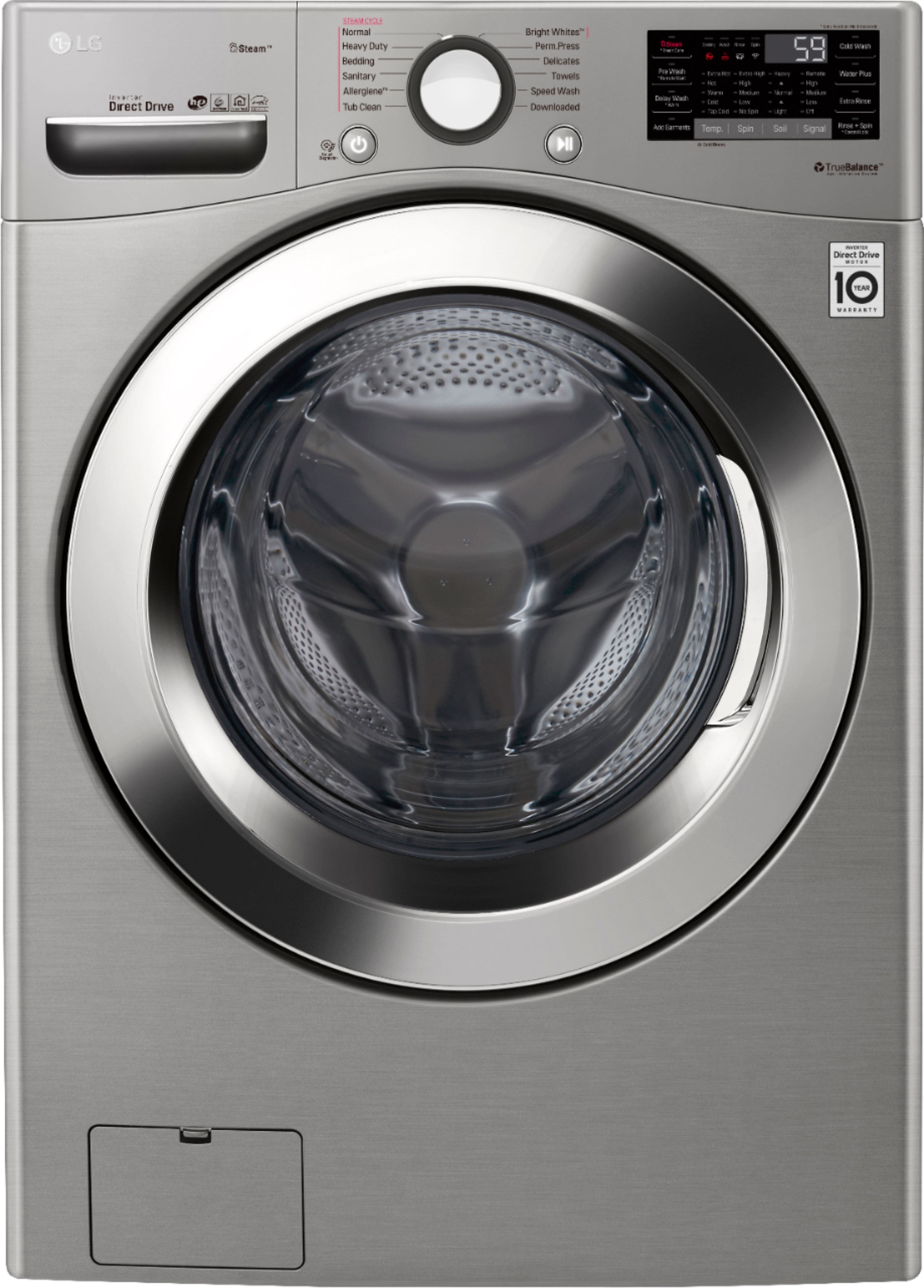 LG - 4.5 Cu. Ft. 12-Cycle Front-Loading Smart Wi-Fi Washer with 6Motion Technology - Graphite Steel - Front_Zoom