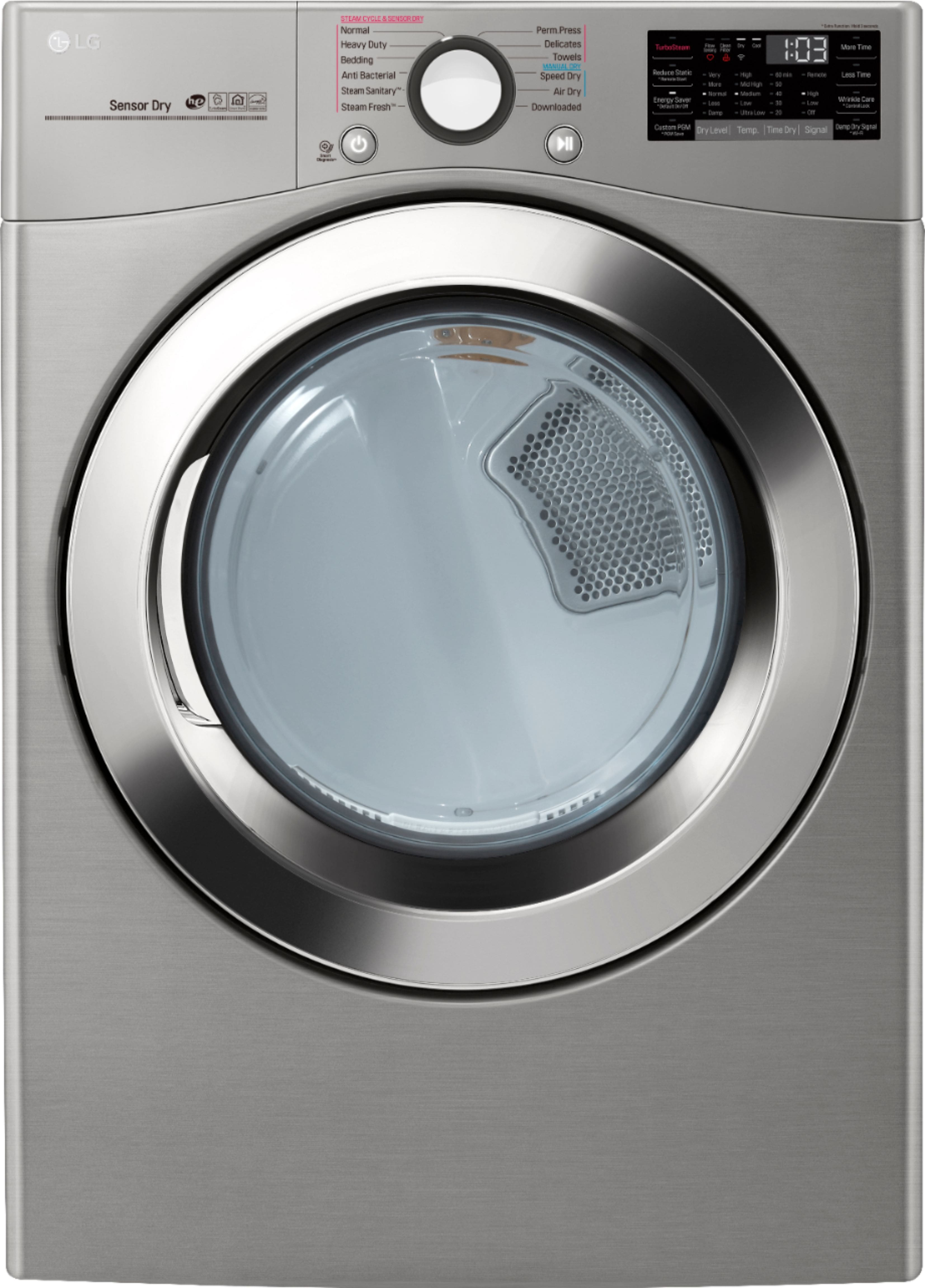 LG - 7.4 Cu. Ft. 12-Cycle Smart Wi-Fi Electric SteamDryer - Sensor Dry and TurboSteam - Graphite Steel - Front_Zoom