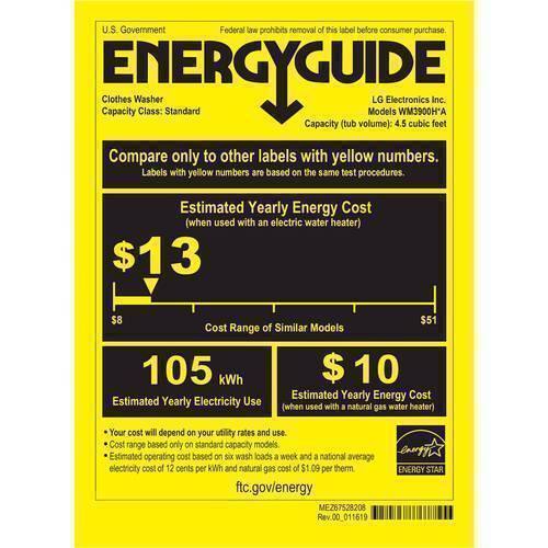 LG - 4.5 Cu. Ft. 14-Cycle Front-Loading Washer with Steam - White - Energy_Guide